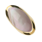 9ct Yellow Gold Pink Mother of Pearl Large Oval Statement Ring, R013.