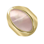 9ct Yellow Gold Pink Mother of Pearl Medium Oval Ring. R012.