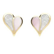 9ct Yellow Gold Pink Mother of Pearl White Mother of Pearl Split Heart Stud Earrings E364