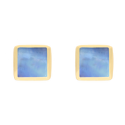 9ct Yellow Gold Sterling Silver Moonstone Stepping Stones Square Stud Earrings E1295