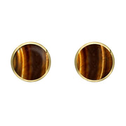 9ct Yellow Gold Tigers Eye 6mm Classic Medium Round Stud Earrings, E003.