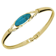 9ct Yellow Gold Turquoise Celtic Oval Clip Bangle, B589.