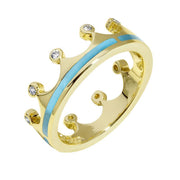 9ct Yellow Gold Turquoise Diamond Tiara Band Ring. R1233.