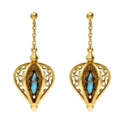 9ct Yellow Gold Turquoise Flore Filigree Drop Earrings E1781