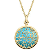 9ct Yellow Gold Turquoise Flore Filigree Necklace P2339C
