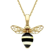 9ct Yellow Gold Whitby Jet Amber Winged Bee Necklace P3341