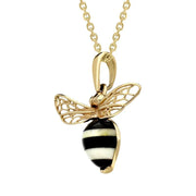 9ct Yellow Gold Whitby Jet Amber Winged Bee Necklace P3341