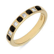 9ct Yellow Gold Whitby Jet Diamond Half Eternity Ring. R809.