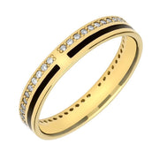 9ct Yellow Gold Whitby Jet Diamond Inlaid Double Band Ring, R813