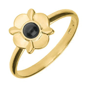 9ct Yellow Gold Whitby Jet Four Petal Round Ring R741