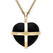 9ct Yellow Gold Whitby Jet Medium Cross Heart Necklace, P1543.
