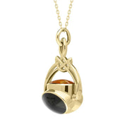 9ct Yellow Gold Whitby Jet Mother of Pearl Amber Cradle Round Swivel Fob Necklace P258_5