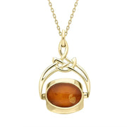9ct Yellow Gold Whitby Jet Mother of Pearl Amber Cradle Round Swivel Fob Necklace P258_5