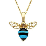 9ct Yellow Gold Whitby Jet Turquoise Winged Bee Necklace, P3341.