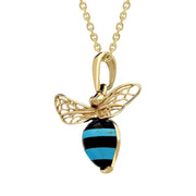  9ct Yellow Gold Whitby Jet Turquoise Winged Bee Necklace, P3341.