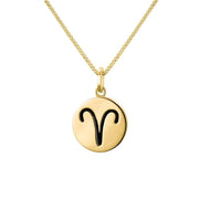 9ct Yellow Gold Whitby Jet Zodiac Aries Round Necklace, P3600.