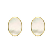 9ct Yellow Gold White Mother of Pearl 7 x 5mm Classic Small Oval Stud Earrings, E005.