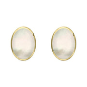 9ct Yellow Gold White Mother of Pearl 8 x 6mm Classic Medium Oval Stud Earrings, E006.
