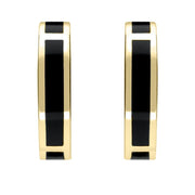 00183022 9ct Yellow Gold Whitby Jet Curved Oblong Stud Earrings, E2022.