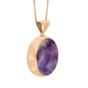 9ct Rose Gold Blue John Mother of Pearl Queens Jubilee Hallmark Double Sided Round Necklace, P146_JFH