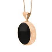 9ct Rose Gold Blue John Whitby Jet Queens Jubilee Hallmark Double Sided Round Necklace, P146_JFH