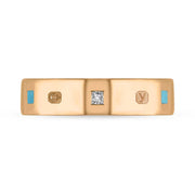 9ct Rose Gold Diamond Turquoise King's Coronation Hallmark Princess Cut 5mm Ring R1199_5 CFH