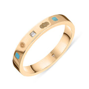 9ct Rose Gold 0.05ct Diamond Turquoise King's Coronation Hallmark Princess Cut 3mm Ring