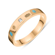 9ct Rose Gold Diamond Turquoise King's Coronation Hallmark Princess Cut 4mm Ring R1199_4 CFH