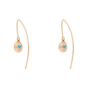 9ct Rose Gold Turquoise Heart Disc Drop Earrings, E1372.