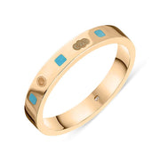9ct Rose Gold Turquoise King's Coronation Hallmark Princess Cut 3mm Ring  R1199_3 CFH