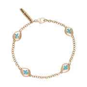 9ct Rose Gold Turquoise Oval Fleur De Lis Detail Four Stone Bracelet, B798.