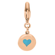 9ct Rose Gold Turquoise Round Shaped Heart Clip Charm, G665.