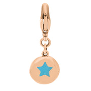 9ct Rose Gold Turquoise Round Shaped Star Clip Charm, G662.