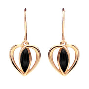 9ct Rose Gold Whitby Jet Heart Drop Earrings E1914