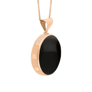 9ct Rose Gold Whitby Jet Lapis Lazuli Queens Jubilee Hallmark Double Sided Round Necklace, P149_JFH