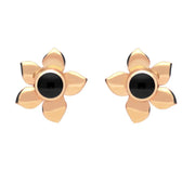 9ct Rose Gold Whitby Jet Petal Stud Earrings E028