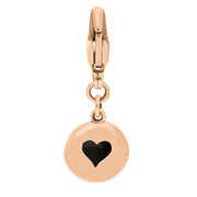 9ct Rose Gold Whitby Jet Round Shaped Heart Clip Charm, G665.