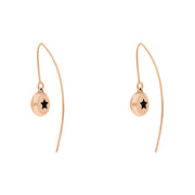 9ct Rose Gold Whitby Jet Star Disc Drop Earrings, E1371.
