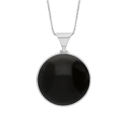 9ct White Gold Blue John Whitby Jet Queens Jubilee Hallmark Double Sided Round Necklace, P149_JFH