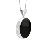 9ct White Gold Blue John Whitby Jet Queens Jubilee Hallmark Double Sided Round Necklace, P149_JFH