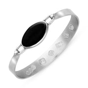 9ct White Gold Whitby Jet King's Coronation Hallmark Wide Oval Bangle