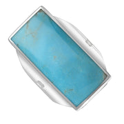 9ct White Gold Turquoise King's Coronation Hallmark Large Oblong Ring R064 CFH
