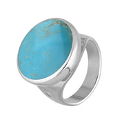 9ct White Gold Turquoise King's Coronation Hallmark Small Round Ring  R609 CFH