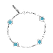 9ct White Gold Turquoise Oval Heart Detail Four Stone Bracelet, B797.