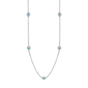 9ct White Gold Turquoise Star Link Disc Chain Necklace, N744.
