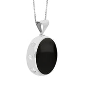 9ct White Gold Whitby Jet Malachite Queens Jubilee Hallmark Double Sided Round Necklace, P146_JFH