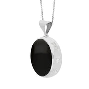 9ct White Gold Whitby Jet Malachite Queens Jubilee Hallmark Double Sided Round Necklace, P146_JFH
