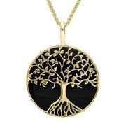 9ct Yellow Gold Whitby Jet Round Tree Of Life Necklace P3146