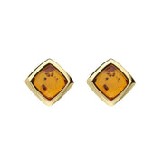 9ct Yellow Gold Amber Cushion Stud Earrings E1119
