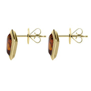 9ct Yellow Gold Amber Cushion Stud Earrings E1119